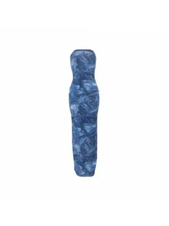 Imitation Denim Printed Strapless Maxi Dress -BreezeWear Store P 20240612161204481 191