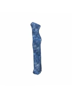 Imitation Denim Printed Strapless Maxi Dress -BreezeWear Store P 20240612161205146 202