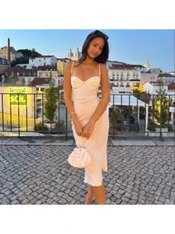 Polka Dots Patchwork Spaghetti Straps Midi Dresses -BreezeWear Store P 20240613172038061 749