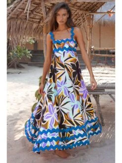 Wave Ripple Flower Sleeveless Maxi Dresses