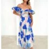 Ruffle Boat Neck Off Shoulder Maxi Dress