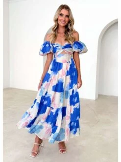 Ruffle Boat Neck Off Shoulder Maxi Dress -BreezeWear Store P 20240614170430587 302
