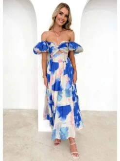Ruffle Boat Neck Off Shoulder Maxi Dress -BreezeWear Store P 20240614170431230 799