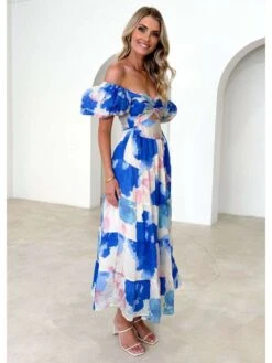 Ruffle Boat Neck Off Shoulder Maxi Dress -BreezeWear Store P 20240614170433411 762