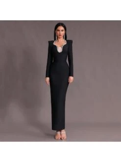 Embellished Slim Long Sleeves Maxi Dresses