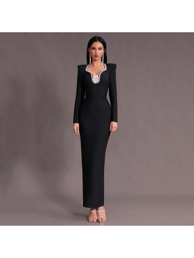 Embellished Slim Long Sleeves Maxi Dresses 3 Embellished Slim Long Sleeves Maxi Dresses