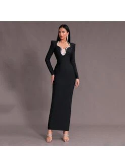 Embellished Slim Long Sleeves Maxi Dresses 12 Embellished Slim Long Sleeves Maxi Dresses -BreezeWear Store P 20240614172009813 363