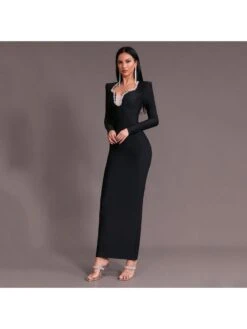 Embellished Slim Long Sleeves Maxi Dresses 13 Embellished Slim Long Sleeves Maxi Dresses -BreezeWear Store P 20240614172010324 944