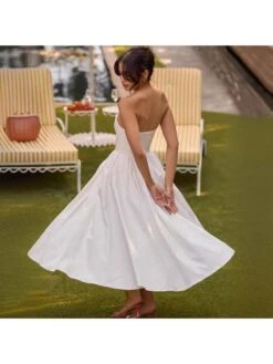 Solid Color Strapless A-line Dresses