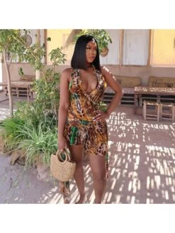 Ribbons Leopard Halter Backless Mini Dress -BreezeWear Store P 20240614180420467 522