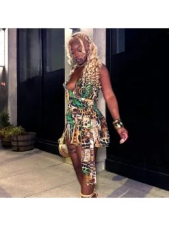 Ribbons Leopard Halter Backless Mini Dress -BreezeWear Store P 20240614180421663 728