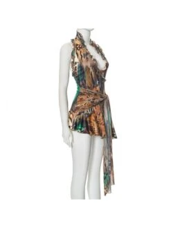 Ribbons Leopard Halter Backless Mini Dress -BreezeWear Store P 20240614180428344 660