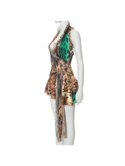 Ribbons Leopard Halter Backless Mini Dress -BreezeWear Store P 20240614180428998 290