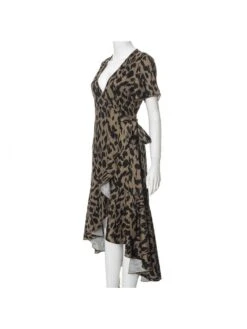 Leopard Irregular V Neck Short Sleeve Dress -BreezeWear Store P 20240617113613710 133