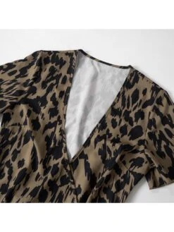 Leopard Irregular V Neck Short Sleeve Dress -BreezeWear Store P 20240617113614645 393