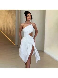 Irregular Patchwork One-shoulder Sleeveless Dresses