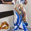 Print Patchwork One-shoulder Short Sleeve Maxi Dresses -BreezeWear Store P 20240618112809869 227