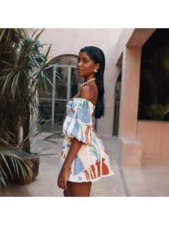 Colorblock Print Lacework Puff Sleeve A-line Dress 13 Colorblock Print Lacework Puff Sleeve A-line Dress -BreezeWear Store P 20240618121624162 319