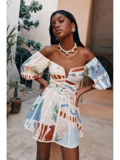 Colorblock Print Lacework Puff Sleeve A-line Dress 15 Colorblock Print Lacework Puff Sleeve A-line Dress -BreezeWear Store P 20240618121625427 769