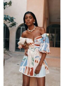 Colorblock Print Lacework Puff Sleeve A-line Dress 17 Colorblock Print Lacework Puff Sleeve A-line Dress -BreezeWear Store P 20240618121626837 990