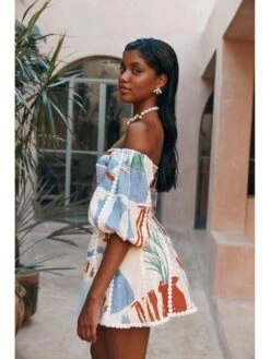 Colorblock Print Lacework Puff Sleeve A-line Dress 18 Colorblock Print Lacework Puff Sleeve A-line Dress -BreezeWear Store P 20240618121627596 581