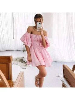 Patchwork Puff Sleeve A-line Dress