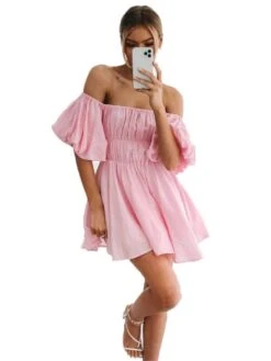 Patchwork Puff Sleeve A-line Dress -BreezeWear Store P 20240618154007978 722