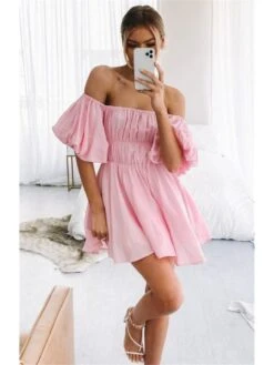 Patchwork Puff Sleeve A-line Dress -BreezeWear Store P 20240618154008623 382