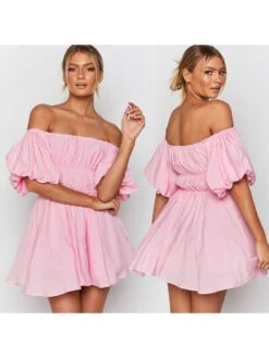 Patchwork Puff Sleeve A-line Dress -BreezeWear Store P 20240618154009966 663