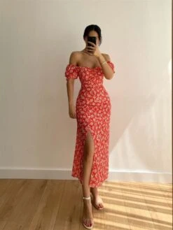 Boat Neck Off Shoulder Summer Sheath Dress