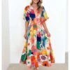 Floral Baggy A-line Short Sleeve Boho Dress