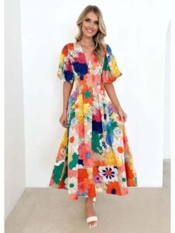 Floral Baggy A-line Short Sleeve Boho Dress