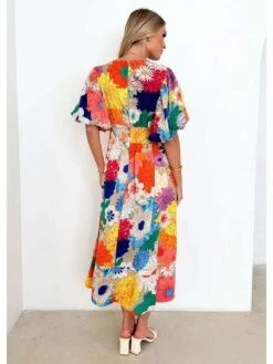 Floral Baggy A-line Short Sleeve Boho Dress -BreezeWear Store P 20240618175609950 132