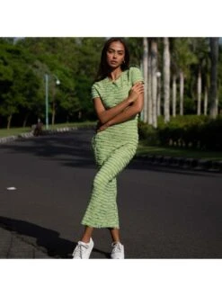 Jacquard Weave Mid-rise Fitted Short Sleeve Dress -BreezeWear Store P 20240619150404078 415