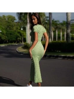 Jacquard Weave Mid-rise Fitted Short Sleeve Dress -BreezeWear Store P 20240619150404591 772