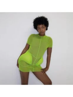 BreezeWear Store 25 See Through Fitted Short Sleeve Mini Dress