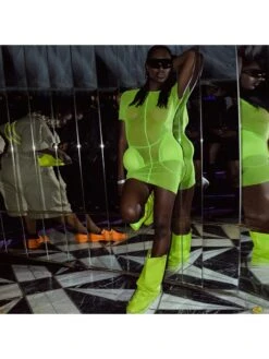 See Through Fitted Short Sleeve Mini Dress -BreezeWear Store P 20240619180412486 586