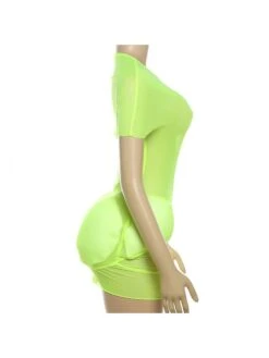 See Through Fitted Short Sleeve Mini Dress -BreezeWear Store P 20240619180414153 323
