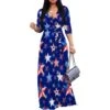 Independence Day Printed V Neck Maxi Dresses