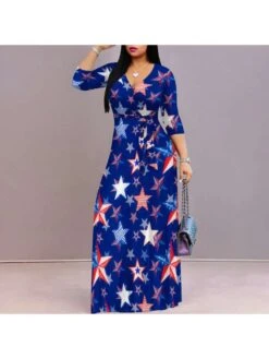 Independence Day Printed V Neck Maxi Dresses 20 Independence Day Printed V Neck Maxi Dresses -BreezeWear Store P 20240621092025930 559