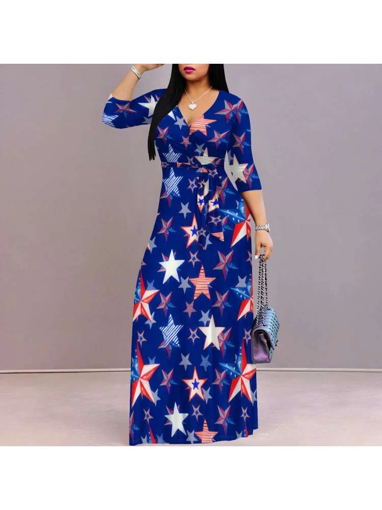 Independence Day Printed V Neck Maxi Dresses 5 Independence Day Printed V Neck Maxi Dresses - Image 3