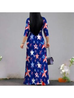 Independence Day Printed V Neck Maxi Dresses 21 Independence Day Printed V Neck Maxi Dresses -BreezeWear Store P 20240621092026622 148