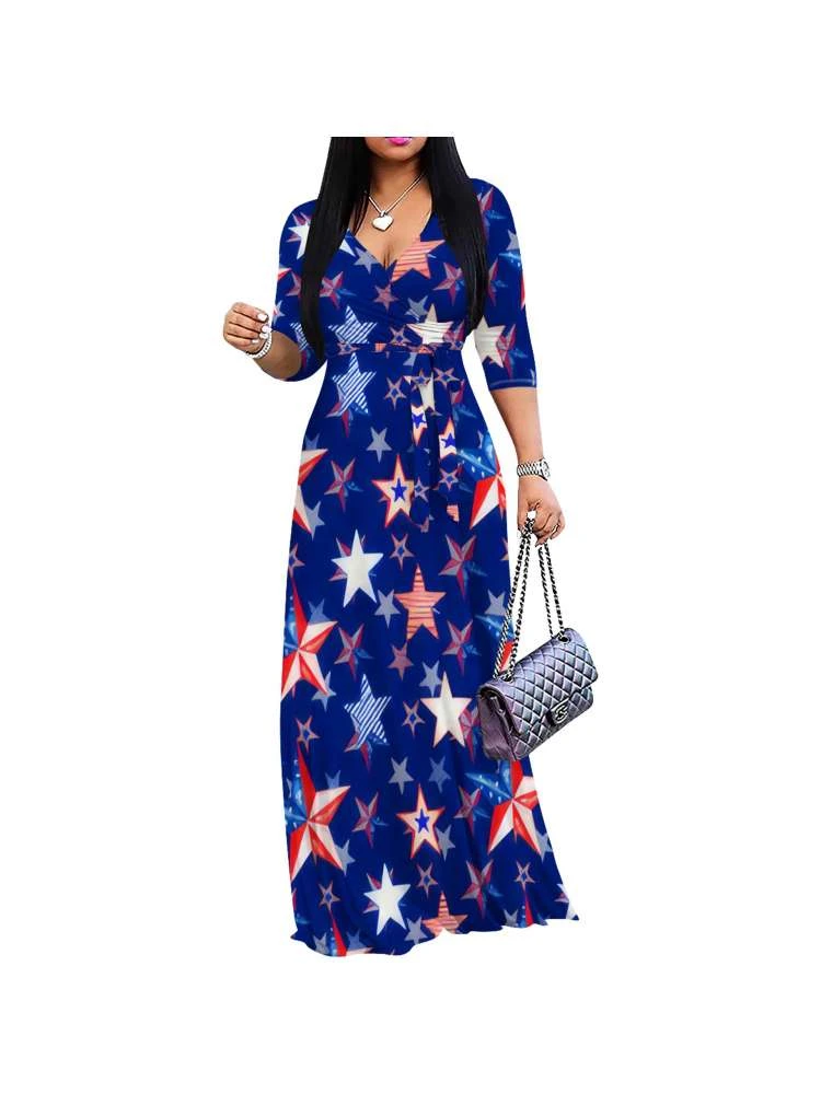 Independence Day Printed V Neck Maxi Dresses 7 Independence Day Printed V Neck Maxi Dresses - Image 5