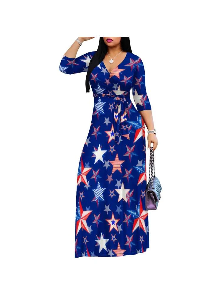 Independence Day Printed V Neck Maxi Dresses 8 Independence Day Printed V Neck Maxi Dresses - Image 6