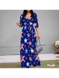 Independence Day Printed V Neck Maxi Dresses 27 Independence Day Printed V Neck Maxi Dresses -BreezeWear Store P 20240621092420646 823