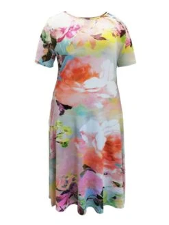 Floral A-line Short Sleeve Midi Dress -BreezeWear Store P 20240621110008659 275
