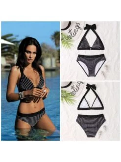 Colorblock Striped Halter Bikinis
