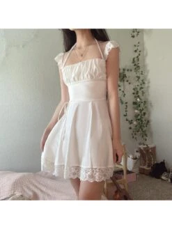 Patchwork Ruched Lace Square Neck Dress -BreezeWear Store P 20240622124403600 985