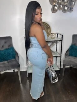 Denim Fuzzy Trim Embellished Maxi Dress -BreezeWear Store P 20240624112411149 489