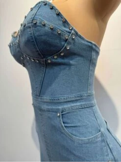 Denim Fuzzy Trim Embellished Maxi Dress -BreezeWear Store P 20240624112414073 749